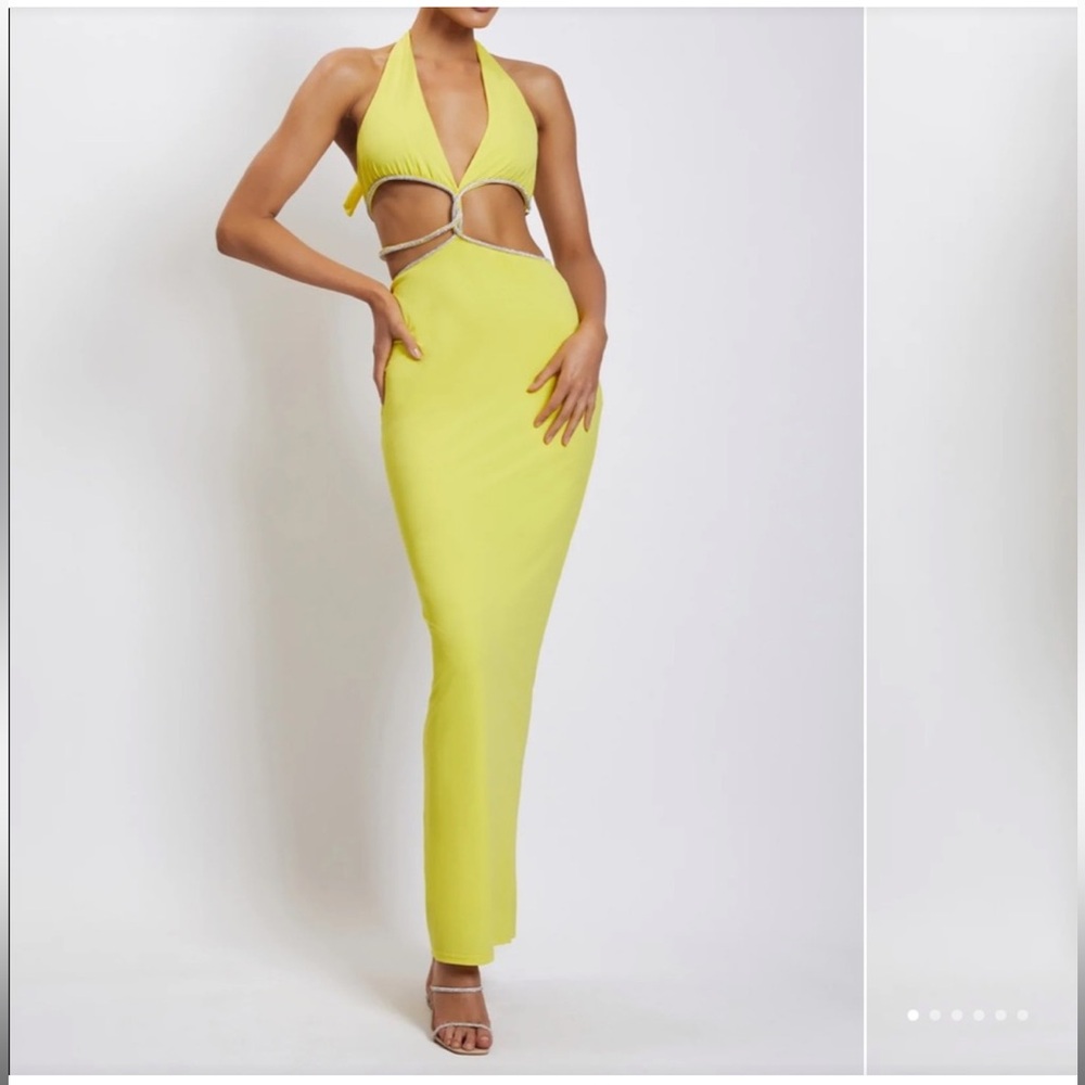 Meshki Yellow Nicha Diamante Cut Out Midi Dress - Picture 2 of 10
